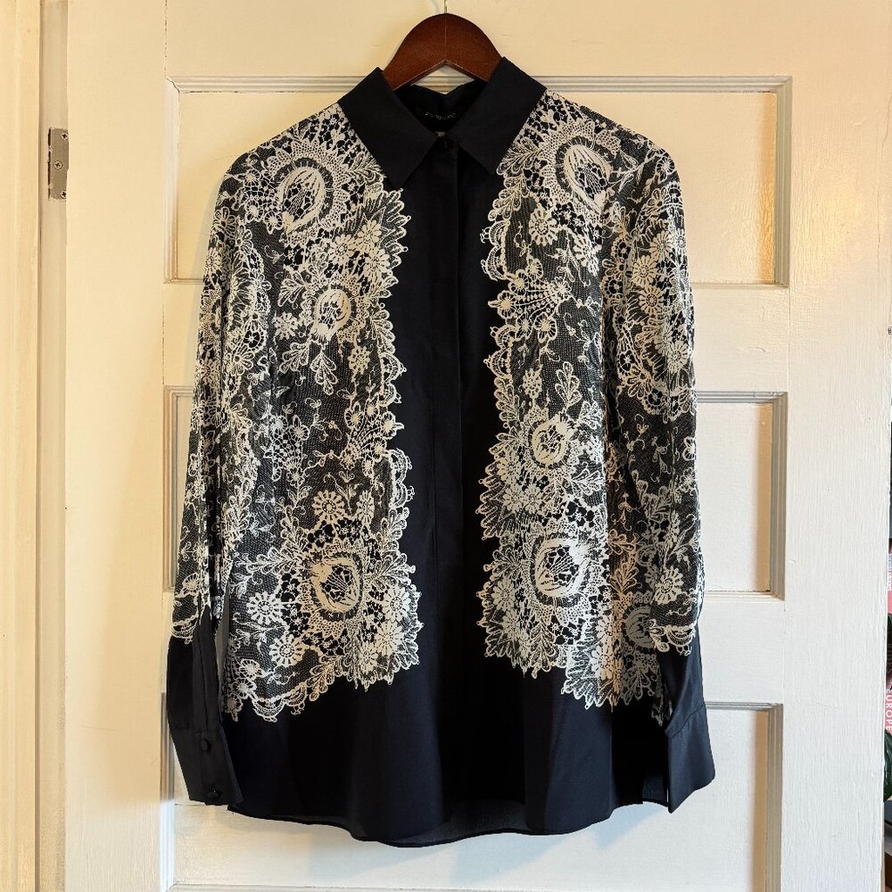 Kobi Halperin Willa Lace Silk Shirt - Black and White, Size Small